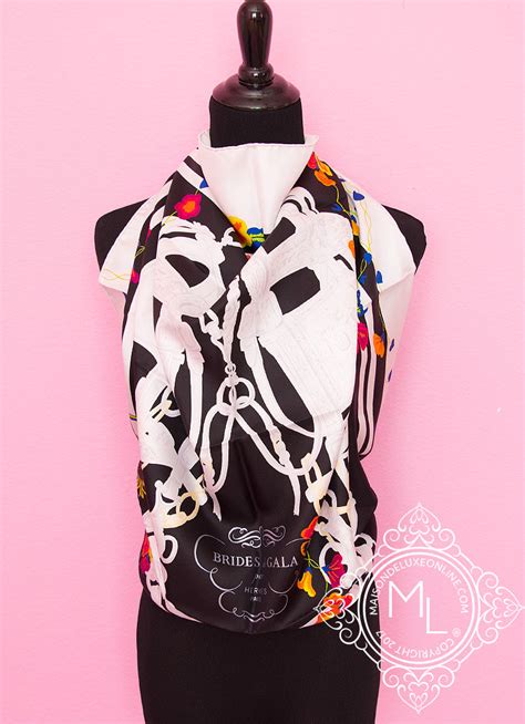 hermes black twill silk 90 cm brides fleuries scarf|hermes scarves for women.